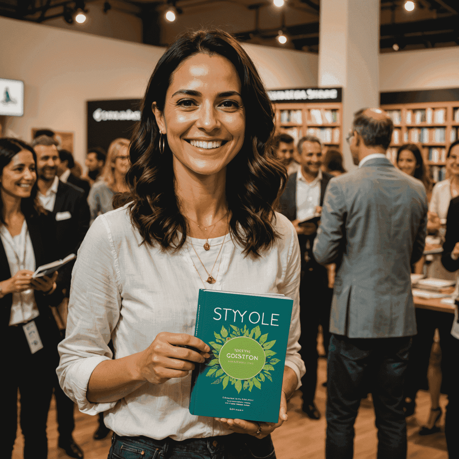 Simone Tebet sorrindo e segurando seu novo livro em um evento de lançamento em São Paulo