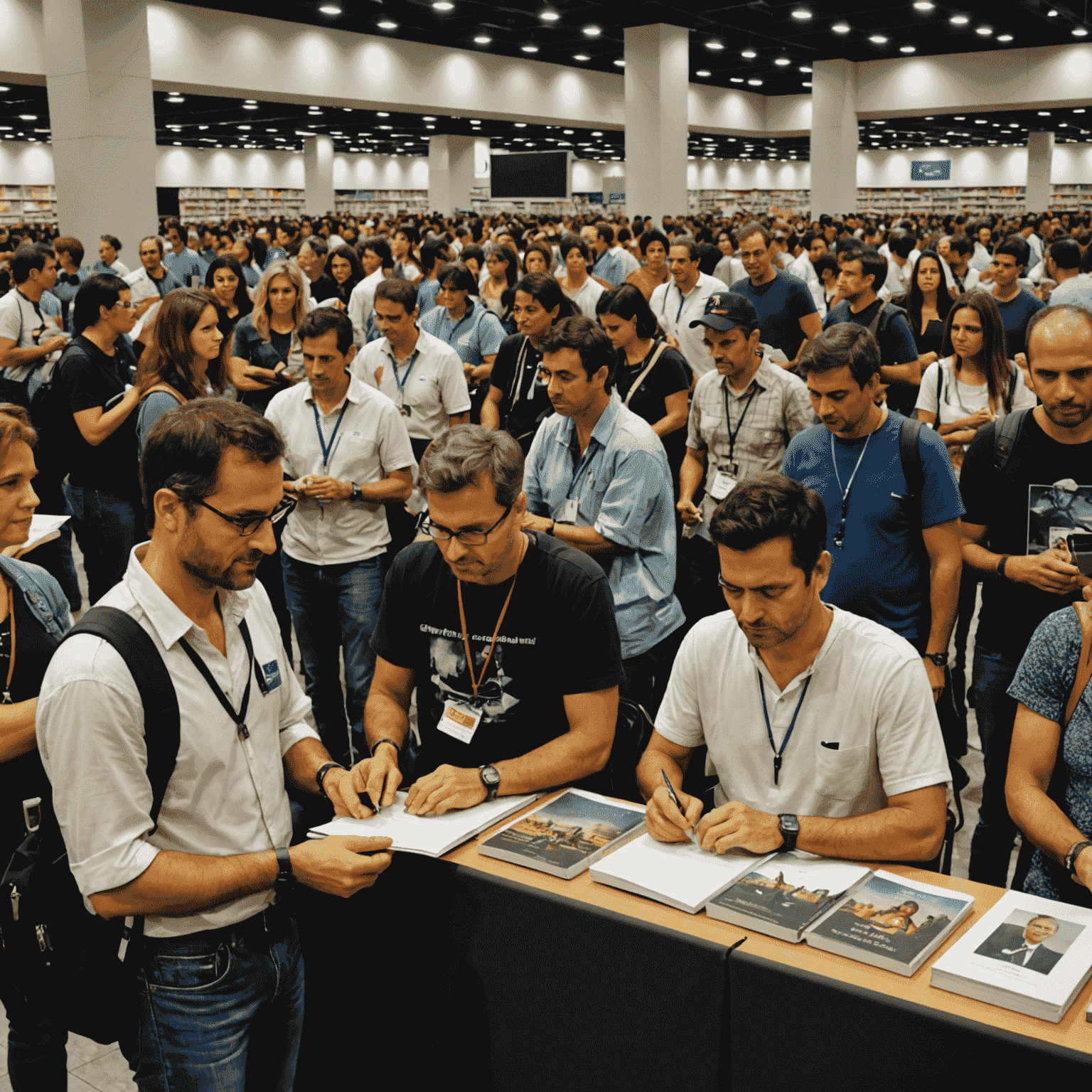 Fila de fãs esperando para ter seus livros autografados por Simone Tebet em um evento em Brasília